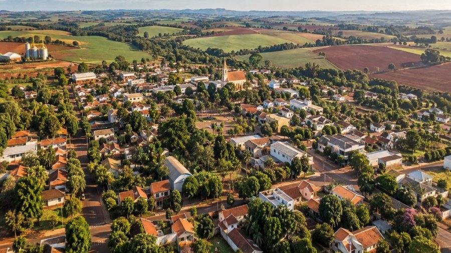 Panorama editorial de Paranacity e sua paisagem no noroeste do Paraná